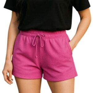 Bluenotes High Waisted Athletic Shorts Pink Elastic Drawstring Waistband Loose S